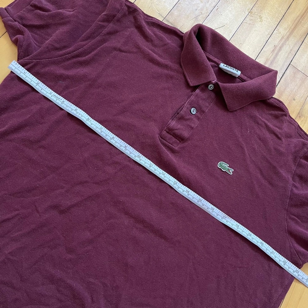 Lacoste Polo Shirt Burgundy Short Sleeve Embroidered Croc Mens 6 / large - Picture 6 of 6